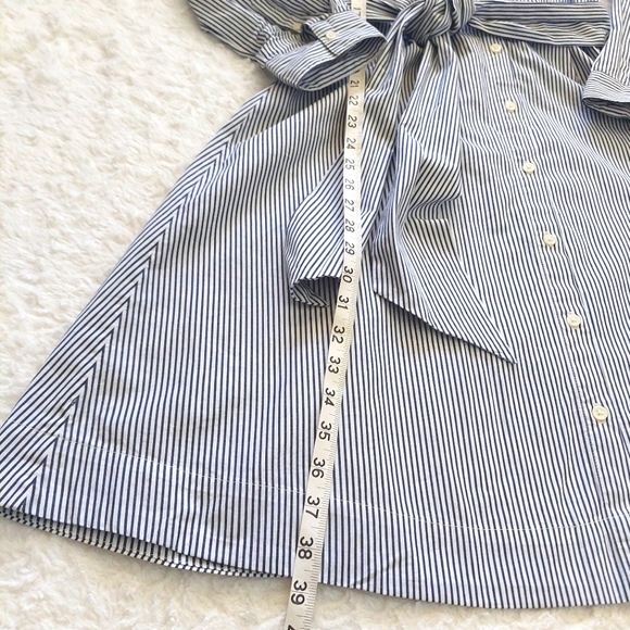 Shirt Dress Tie Waist Cotton Poplin White Denim Stripe - Size 8 - Picture 3 of 9